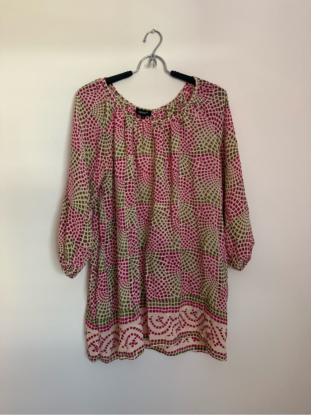 Tolani 100% Silk Tunic Top Size L Boho